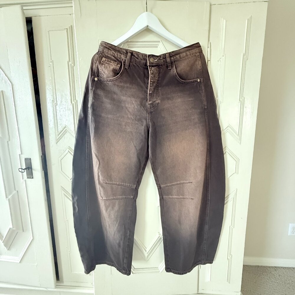 We The Free People Good Luck Mid Rise Barrel Jeans Brown NWT Women’s 28